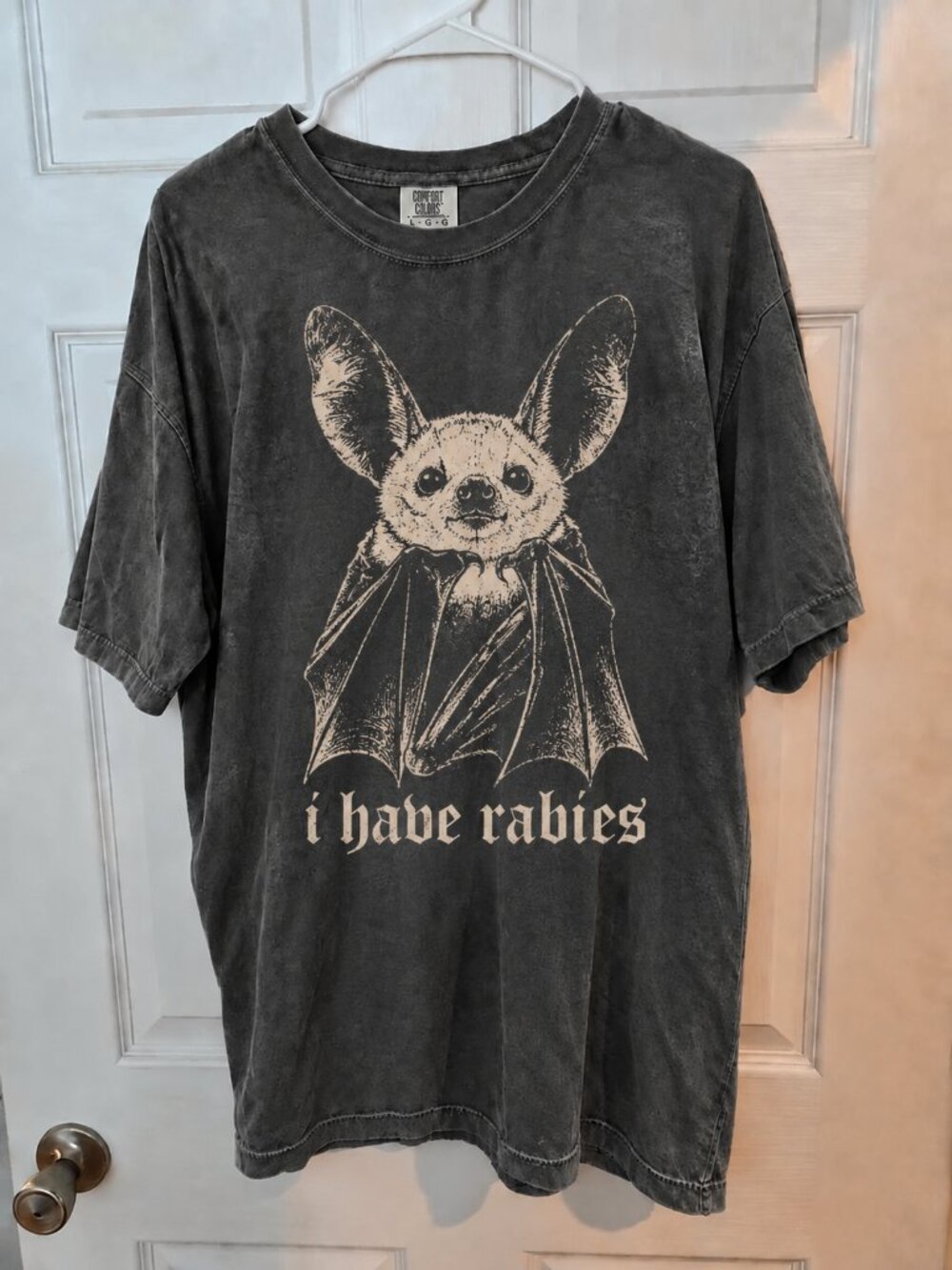 I Have Rabies Bat Graphic Tee-Charcoal Size L